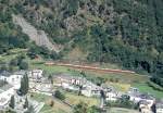 RhB Schnellzug BERNINA-EXPRESS D 500 von Tirano nach Chur am 29.08.1993 zwischen Kreisviadukt und Brusio mit den Triebwagen ABe 4/4II 44 - ABe 4/4II 45 - B 2493 - B 2492 - A 1273 - A 1274 - BD 2475 -