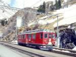 RhB Regionalzug 423 von St.Moritz nach Alp Grm am 09.03.1998 in Alp Grm mit Triebwagen ABe 4/4II 44 solo.
