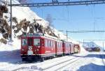 RhB SCHNEERUM-Extrazug fr GRAUBNDEN TOURS 9448 von Cavaglia nach Alp Grm am 31.01.1998 in Alp Grm mit Triebwagen ABe 4/4II 47 - ABe 4/4II 44 - B 2092 - Xk 9132.