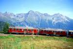 RhB REGIONALZUG 464 von Tirano nach St.Moritz am 26.08.2000 Einfahrt Alp Grm mit Triebwagen ABe 4/4II 44 - ABe 4/4II 41 - 4x B - AB - B - A)  