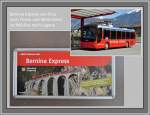 Die schnste Bahnreise der Schweiz fhrt von Chur ber die UNESCO Welterbestrecke Albula und Bernina ins italienische Tirano. Ab dort besteht einmal tglich die Mglichkeit im Bernina Express Bus der RhB weiterzufahren durchs Veltlin und dem Lago Maggiore entlang nach Lugano. (15.04.2012)