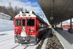 RhB ABe 4/4 III 55  Diavolezza  und 56  Corviglia  warten in Pontresina auf die Abfahrt als Regio nach Poschiavo.