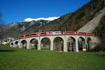 Der RE 1625 auf dem Kreisviadukt von Brusio; 23.02.2014