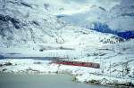 RhB - Bernina-Express A 501 von Chur nach Tirano am 05.10.1999 zwischen Lago Nero und Lago Bianco mit Triebwagen ABe 4/4 II 41 + ABe 4/4 II 47 - A 1276 - A 1274 - B 2496 - B 2492 - B 2491 - B 2493 -