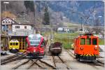  Fahrzeugparade  in Poschiavo. Diensttriebwagen Xe 4/4 23201, R1648 mit Allegra 3515 und Rangierlok De 151. (28.11.2015)