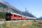 RhB - Alpin-Classic-Pullman-Express 3462 fr Graubnden Tours von Pontresina nach St.Moritz am 28.08.1998 bei Punt Muragl mit Triebwagen ABe 4/4 III 51 - As 1141 - As 1144 - As 1143 - D 4062.