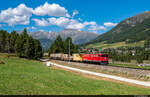 RhB Ge 6/6 II 707 ist am 02.09.2023 als GZ 5135 von Landquart nach Pontresina unterwegs und konnte hier kurz vor seinem Ziel fotografiert werden