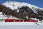 Der ABe 4/16 3120 der RhB zwischen Samedan und Bever am 25.2.26. 