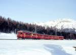 RhB PENDELZUG 313 von Samedan nach Pontresina am 03.03.1998 kurz vor Pontresina mit Triebwagen ABe 4/4 502 - B 2340 - B - AB 1514 - BDt 1723.
