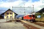 RhB Extra - GTERZUG 6717 von Samedan nach S-chanf am 04.09.1996 in La Punt mit E-Lok Ge 4/4II 617 - Ge 4/4II 630 - Fad 8731 - Fad 8726 - Fad 8736 - Fad 8727 - Fad 8738 - Fad 8733 - Fad 8739 - Fad