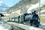 RhB DAMPFZUG fr GRAUBNDEN TOURS 3723 von St.Moritz nach Scuol am 02.03.1997 in Lavin mit Dampflok G 4/5 108 - A 1102 - B 2060 - D 4052I - B 2245.