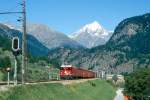 RhB REGIONALZUG 254 von Scuol nach St.Moritz am 09.09.1994 kurz vor Zernez mit E-Lok Ge 4/4II 627 - D 4201 - AB 1569 - AB 1521 - B 2221 - B 2224.