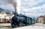 RhB DAMPFGTERZUG mit Personenbefrderung 6262 von Scuol nach Samedan am 10.09.1994 in Scuol mit Dampf-Lok G 4/5 108 - B 2060 - D 4052I - Zugvorderteil abgestellt im Stumpengleis (Beim Bahnbau