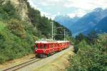 RhB EXTRAZUG FLIEGENDER RHTIER 3760 von Scuol nach Bever am 29.08.1996 kurz oberhalb Scoul mit Triebwagen ABe 4/4 503 - A 1251 - B 2301 - D 4054.