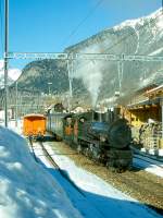 RhB DAMPFZUG 3768 von Scuol nach Samedan am 02.03.1997 Ausfahrt Zernez mit Dampf-Lok G 4/5 108 - B 2245 - D 4052I - B 2060 - A 1102.
