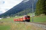 RhB - Regionalzug 731 von St.Moritz nach Scuol am 06.10.1999 zwischen La Punt und Madulain mit E-Lok Ge 4/4 I 606 - A 1228 - B 2344 - B 2363 - D 4220 - Hinweis: gescanntes Dia  