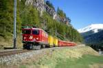 RhB Regionalzug 754 von Scuol nach St.Moritz am 07.10.1999 zwischen Madulain und La Punt mit E-Lok Ge 4/4I 609 - Sbkv 7715 - Sbkv 7708 - D 4212 - B 2362 -  B 2343 - A 1237.