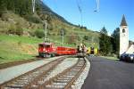 RhB Regionalzug 764 von Scuol nach St.Moritz am 07.10.1999 Einfahrt Lavin mit E-Lok Ge 4/4 I 601 - D 4206 - B 2356 -  B 2343 - A 1232 - B 2253.