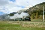 RhB - Dampfzug 3723 von St.Moritz nach Scuol am 09.10.1999 zwischen Sameda und Bever mit Dampflok G 4/5 108 - B 2245 - B 2060 - D 4052II - B 2246 - Hinweis: Rckansicht, gescanntes Dia  