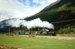 RhB - Dampfzug 3723 von St.Moritz nach Scuol am 09.10.1999 zwischen Bever und La Punt mit Dampflok G 4/5 108 - B 2245 - B 2060 - D 4052II - B 2246 - Hinweis: gescanntes Dia  