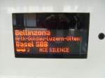 Hier das Display mit dem Zuglaufes eines ICN von Lugano nach Basel aufgenommen am 27.10.2011 in seinem Startbahnhof.