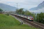 RABe 511 015-0 verlässt am 10.05.2014 Unterterzen in Richtung Chur.