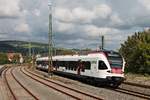 Ausfahrt am 20.09.2017 von RABe 521 205  seehas  als R (Engen - Konstanz) aus dem Bahnhof von Welschingen-Neuhausen in Richtung Süden.