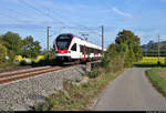 Nachschuss auf RABe 521 207 (Stadler FLIRT) der SBB GmbH (SBB) als SBB87699  Seehas  von Engen nach Konstanz, der in Engen-Welschingen auf der Bahnstrecke Offenburg–Singen (Schwarzwaldbahn