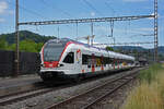 RABe 521 014, auf der S3, verlässt am 07.07.2022 den Bahnhof Gelterkinden.