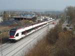 Seehas (RABe 526) Doppeleinheit als SBB 91856 Radolfzell - Konstanz zwischen Radolfzell und Markelfingen.