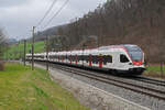 RABe 523 063, auf der S3, fährt am 04.03.2024 Richtung Bahnhof Tecknau.