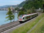 SBB - Triebzug RABe 523 016-9 als Regio unterwegs am Lac Leman bem Schloss Chillon am 20.05.2012