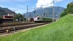 RABe 524 018 FLIRT (S20) von Biasca Richtung Locarno vor dem Einfahrt im Bahnhof Bellinzona (16-08-2012)