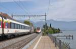 Zugbegegnung zwischen einem Cisalpino und einem Interregio am 23.09.2012 in St. Saphorin