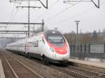 SBB - ein ETR 610 bei der durchfahrt im Bahnhof Münsigen am 15.03.2014