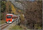 Wenige Minuten nach der Abfahrt in Sembrancher ist der TMR Region Alpes RABe 525 041 auf der Fahrt nach Orsières.