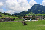 An der S2 der S-Bahn St.Gallen (Altstätten SG - St.Gallen - Wattwil - Nesslau Neu St.Johann): GTW 2/8 804 nähert sich der Endstation Nesslau Neu St.Johahnn, 9.Juli 2021 