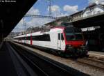 RBDe 560 255-2 (ex RBDe 560 071-3 ''Leuk'') am 30.5.2012 in Neuenburg als Regio nach La-Chaux-de-Fonds, der ersten Linie, wo die NPZ durch die umgebauten Dominos abgelst wurden.