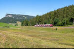 Letzte Einsätze im Vallée de Joux: Travys RBDe 560 384 konnte am 08.07.2022 bei Le Séchey aufgenommen werden