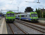 BSL - Triebwagen Treff in Kerzers mit dem RBDe 4/4 565 742 nach Lyss und der RBDe 4/4  566 242 nach Bern am 01.09.2019