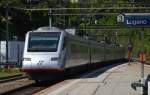 Ein ETR 470 (aus der Trenitalia-Flotte) mit dem EuroCity 318 nach Zürich HB verlässt den Bahnhof Lugano am 15.07.2014.