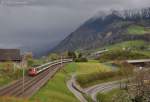 RBe 4/4 Pendel mit HVZ-Verstrker am 24.04.2012 bei Immensee.