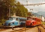 SBB/OeBB:  PFEILTREFFEN  Im September 1982 kam es in Balsthal zu einer Begegnung zwischen dem SBB RAe 2/4 1001 und dem damals noch blauen OeBB RBe 2/4 202 ex.