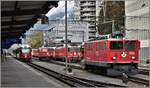 S1 1518 mit ABe 4/16 3102, Ge 4/4 I 610  Viamala , RE1244 mit Ge 4/4 II 632  Zizers  und Ge 6/6 II 705  Pontresina/Puntraschigna  in Landquart.