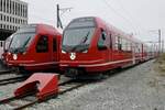 Die beiden Capricorn ABe 4/16 3134 und 3128 der RhB am 13.11.22 beim Bahnhof Landquart abgestellt.