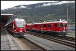 Abe 8/12 3507 und ABe 4/4 III 52 nebeneinander in Tirano am 2.10.2019.