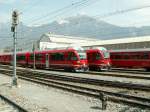 Kleine Parade der neuen RhB Triebzge ABe 8/12 Nr.3501 u.3505 am 22.04.10 in Landquart.Am 1.