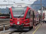 RhB - 125 Jahre Feier der RhB in Landquart mit dem Triebwagen ABe 8/12 3501 auf dem Werkstätte Areal  am 10.05.2014