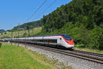 RABe 501 006-7 Giruno fährt am 20.06.2025 Richtung Bahnhof Tecknau.