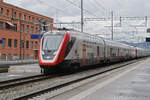 RABe 502 408-3 Twindexx durchfährt am 18.03.2024 den Bahnhof Muttenz.